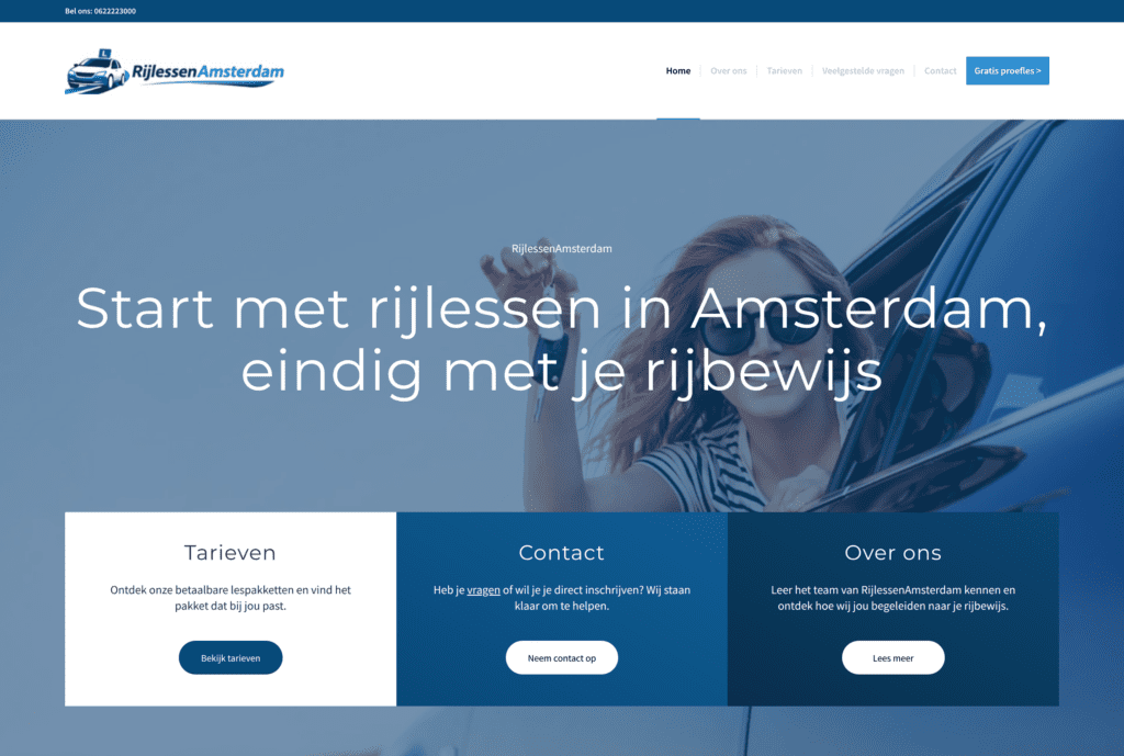 een grote foto van een rijschool website